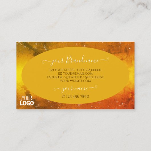 オレンジモダン色の黄色の大理石グリッタースター追加ロゴ 名刺 (裏面)