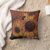 オレンジモダン色ひまわりアート クッション (ブランケット)