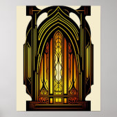 オレンジモダン色アールヌーボーステンドグラス ポスター (正面)