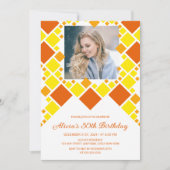 オレンジモダン色イエローデジタルフレームフォト誕生日 招待状 (正面)