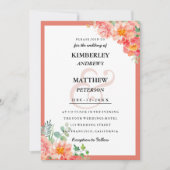 オレンジモダン色コーラルピンクフローラエレガントな結婚式 招待状 (正面)