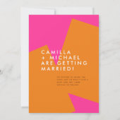 オレンジモダン色ピンク婚約発表カード 招待状 (裏面)
