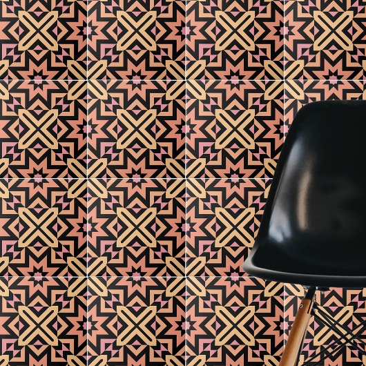 オレンジモダン色ピンク黒モザイク模様 タイル