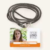 オレンジモダン色ブロックプロフェッショナルの写真名 バッジ (正面ランヤード)