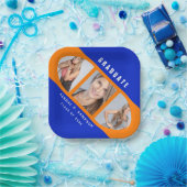 オレンジモダン&ブルーの卒業写真コラージュパ ペーパープレート (パーティー)