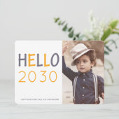 オレンジモダンHello 2019年新年タイポグラフィ写真 シーズンカード (スタンド正面)