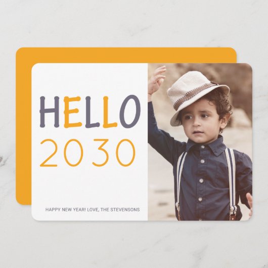 オレンジモダンHello 2019年新年タイポグラフィ写真 シーズンカード (正面/裏面)