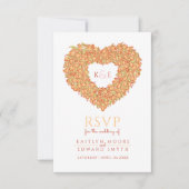 オレンジモノグラムのチューリップ花ハートRSVP 結婚's 出欠カード (正面)