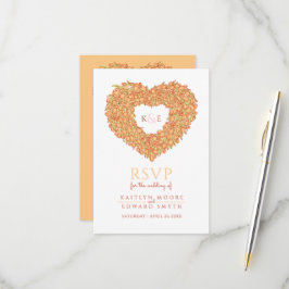 オレンジモノグラムのチューリップ花ハートRSVP 結婚's 出欠カード