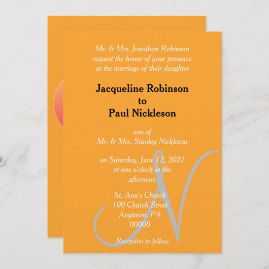 オレンジモノグラムサンセットハート 招待状 (正面/裏面)