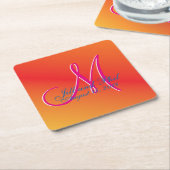 オレンジモノグラムサンセットファブラスなバジェットバリューおもしろい スクエアペーパーコースター (アングル)