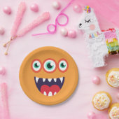 オレンジモンスターの顔 ペーパープレート (パーティー)