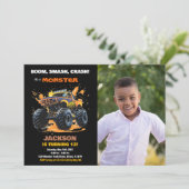 オレンジモンスタートラック誕生日招待状写真 招待状 (スタンド正面)