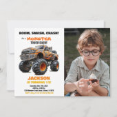 オレンジモンスタートラック誕生日招待状写真 招待状 (正面)