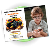 オレンジモンスタートラック誕生日招待状写真 招待状
