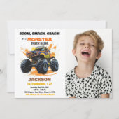 オレンジモンスタートラック誕生日招待状写真 招待状 (正面)