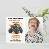 オレンジモンスタートラック誕生日招待状写真 招待状 (スタンド正面)