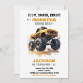 オレンジモンスタートラック誕生日招待状 招待状 (正面)