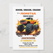 オレンジモンスタートラック誕生日招待状 招待状 (正面)