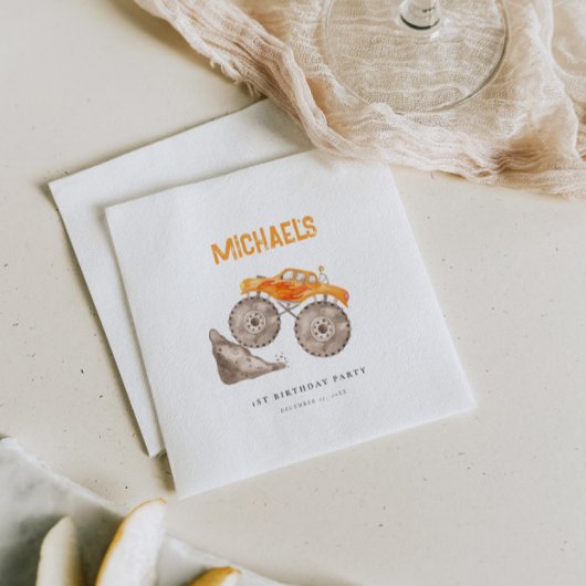 オレンジモンスタートラック誕生日 スタンダードランチョンナプキン