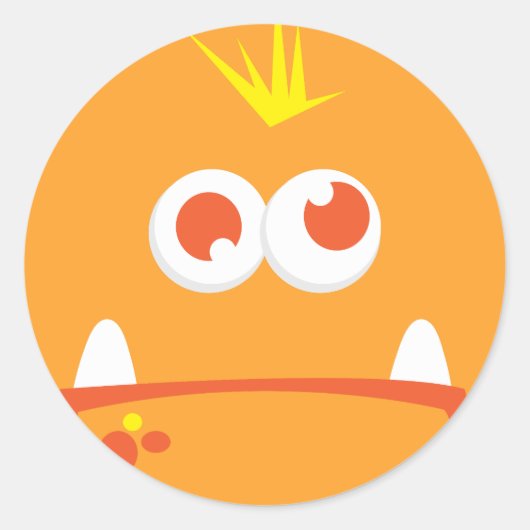 オレンジモンスター顔シール ラウンドシール (正面)