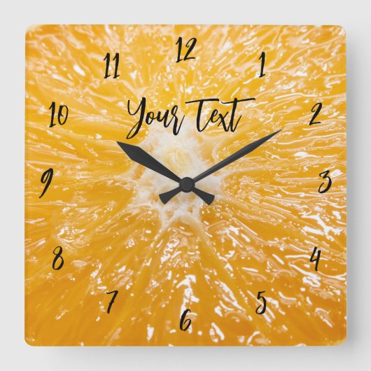 オレンジユニセックス色 スクエア壁時計 (正面)