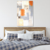 オレンジユニークとベージュの抽象芸術アート キャンバスプリント (インサイチュ (寝室))