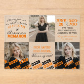 オレンジユニークと黒の卒業式3フォトフロステッド アクリル招待状 (正面)