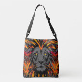 オレンジライオンの頭部のアートワーク – 野生動物の大きな猫 クロスボディバッグ (裏面)