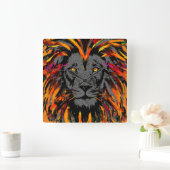 オレンジライオンウォールクロック – ライオンヘッドイラストレーション スクエア壁時計 (ホーム)