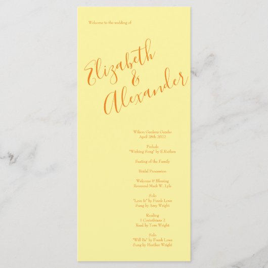 オレンジライトイエロー牡丹&バラ結婚式 プログラム (正面)