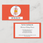 オレンジライトオレンジチェックパターン&編み物 名刺 (正面/裏面)