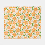 オレンジライリーと緑の花のパタ離れーン フリースブランケット (正面(横))
