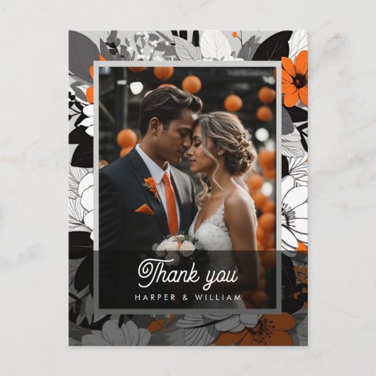 オレンジラインアート結婚の花の感謝してい写真 ポストカード (正面)