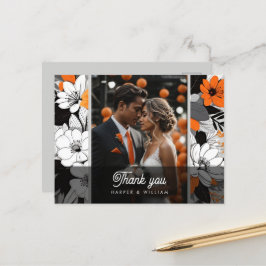 オレンジラインアート結婚の花の感謝してい写真 ポストカード