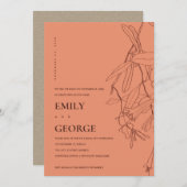 オレンジラインスケッチフローラ私たちは結び目招待状 サンキューカード (正面/裏面)