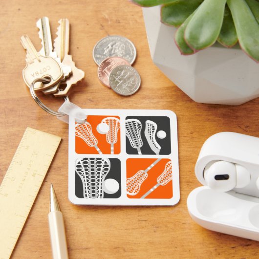 オレンジラクロスの棒とボールのブロック キーホルダー (デスク)