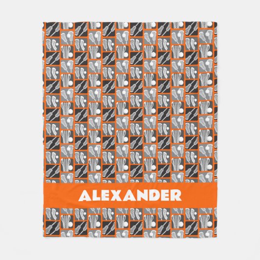 オレンジラクロスの棒とボールのブロック フリースブランケット (正面)