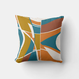 オレンジラスト金ゴールドターコイズホワイトスワーリング抽象芸術 クッション