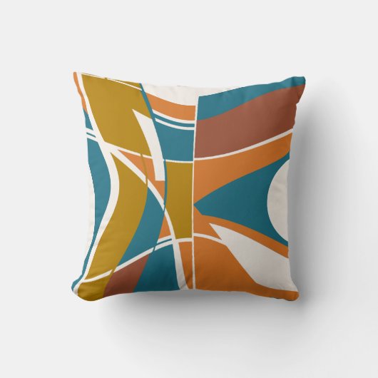 オレンジラスト金ゴールドターコイズホワイトスワーリング抽象芸術 クッション (正面)