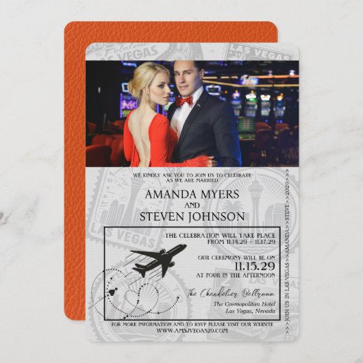 オレンジラスベガス結婚パスポート 招待状 (正面/裏面)