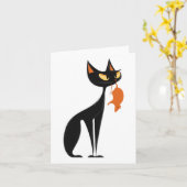 オレンジラットを保持する黒猫 カード (黄色い花)