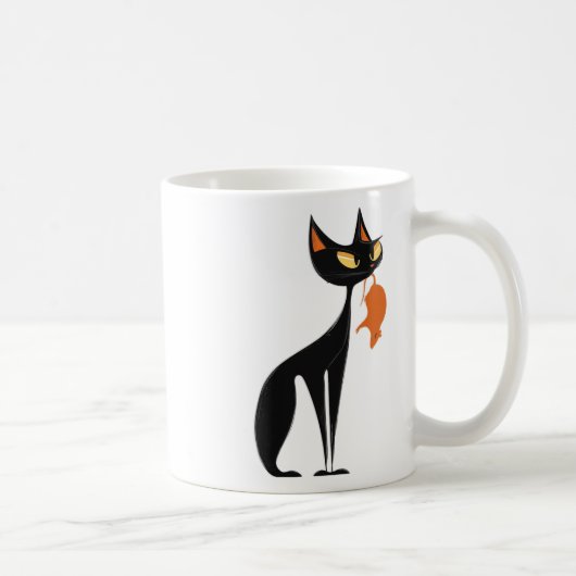 オレンジラットを保持する黒猫 コーヒーマグカップ (右)