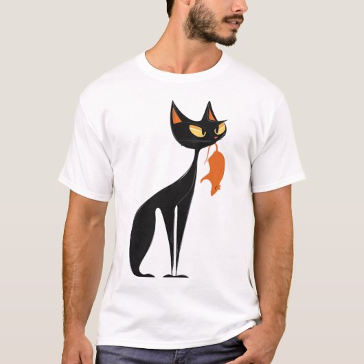 オレンジラットを保持する黒猫 Tシャツ (正面)