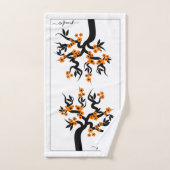 オレンジラブバードさくらんぼの木の花と縁ど咲き バスタオルセット (ハンドタオル)