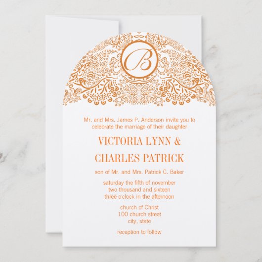 オレンジラブバード反射結婚式招待状 招待状 (裏面)