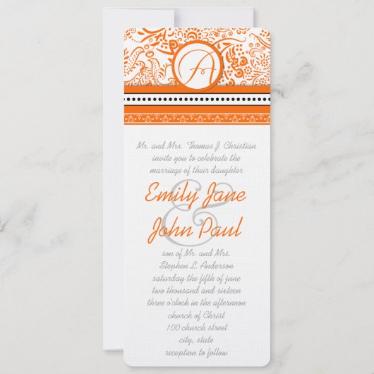 オレンジラブバード結婚式招待状 招待状 (裏面)