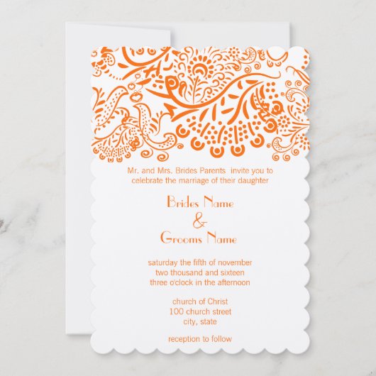 オレンジラブバード結婚式招待状 招待状 (正面)