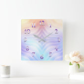 オレンジラベンダーのティール(緑がかった色) スクエア壁時計 (ホーム)