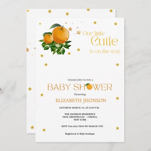 オレンジリッお洒落トかわいこちゃんニュートラルベビーシャワー 案内状 (正面/裏面)